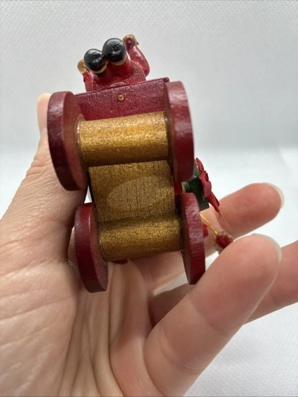Vintage Wooden Santa Noel Covered Wagon Christmas Ornament Rustic Holiday Decor